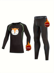 Kids Compression Fleece Sets - Cartoon Pattern Pullover & Elastic