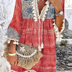 Boho Dress V Neck Tassels Casual Dress For Spring & Summer