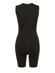 Sleeveless Zip Up Slim Romper Jumpsuit