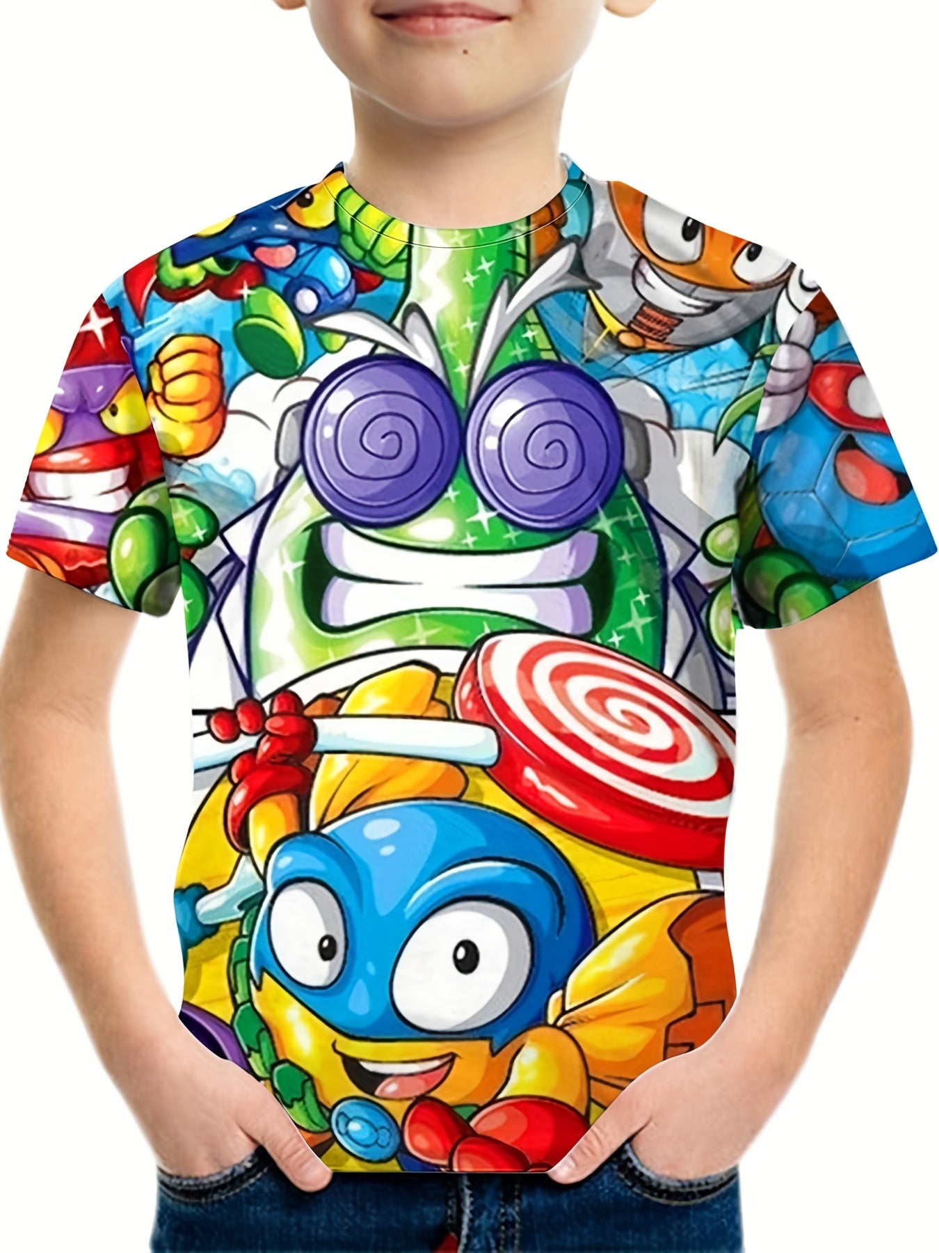Boys' 3D Cartoon Graphic Tee - Summer Outdoor Wear