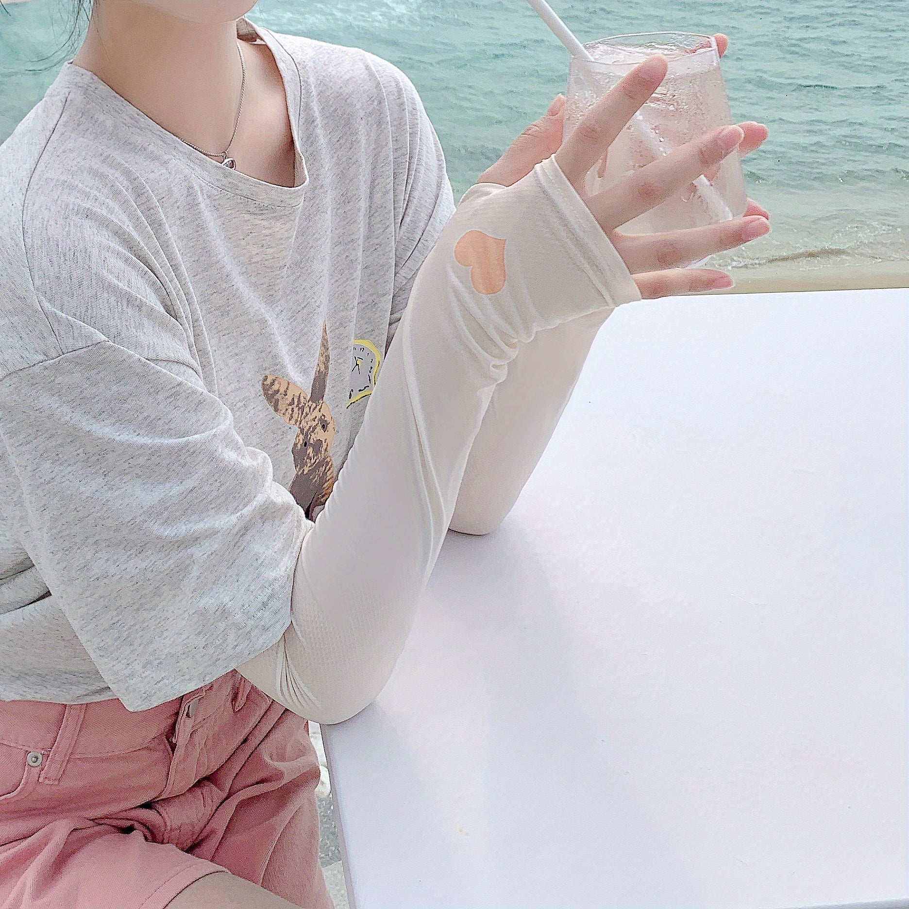 Heart Print Sunproof UV Protection Gloves for Women