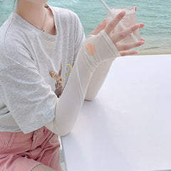 Heart Print Sunproof UV Protection Gloves for Women