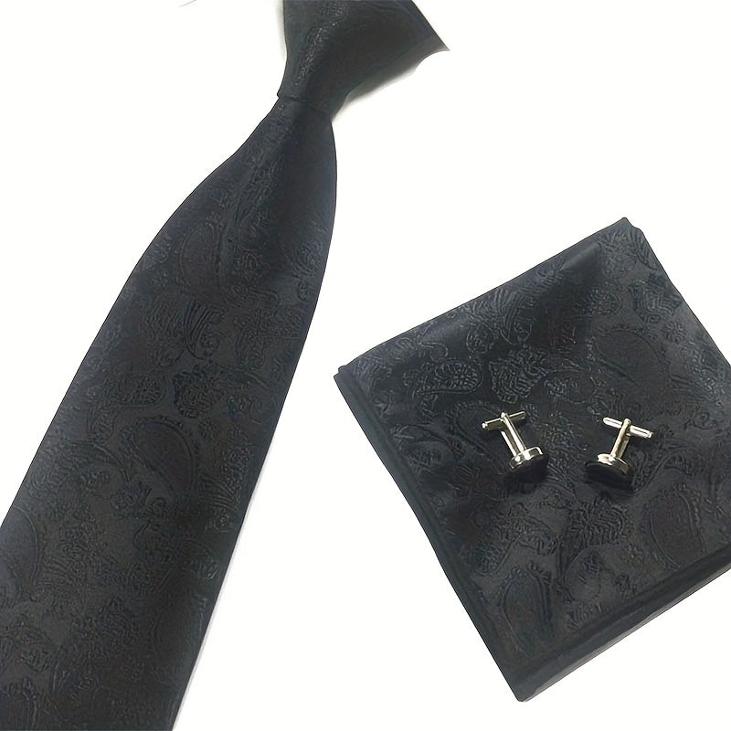 3pcs set Necktie For Men Red Tie British Style Paisley Pocket Square