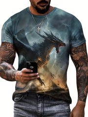 Men's Dragon Graphic T-shirt Active Stretch 3D Print Tee