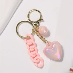 Heart Shape Pendant With Faux Pearl & Chain Key Holder For Women