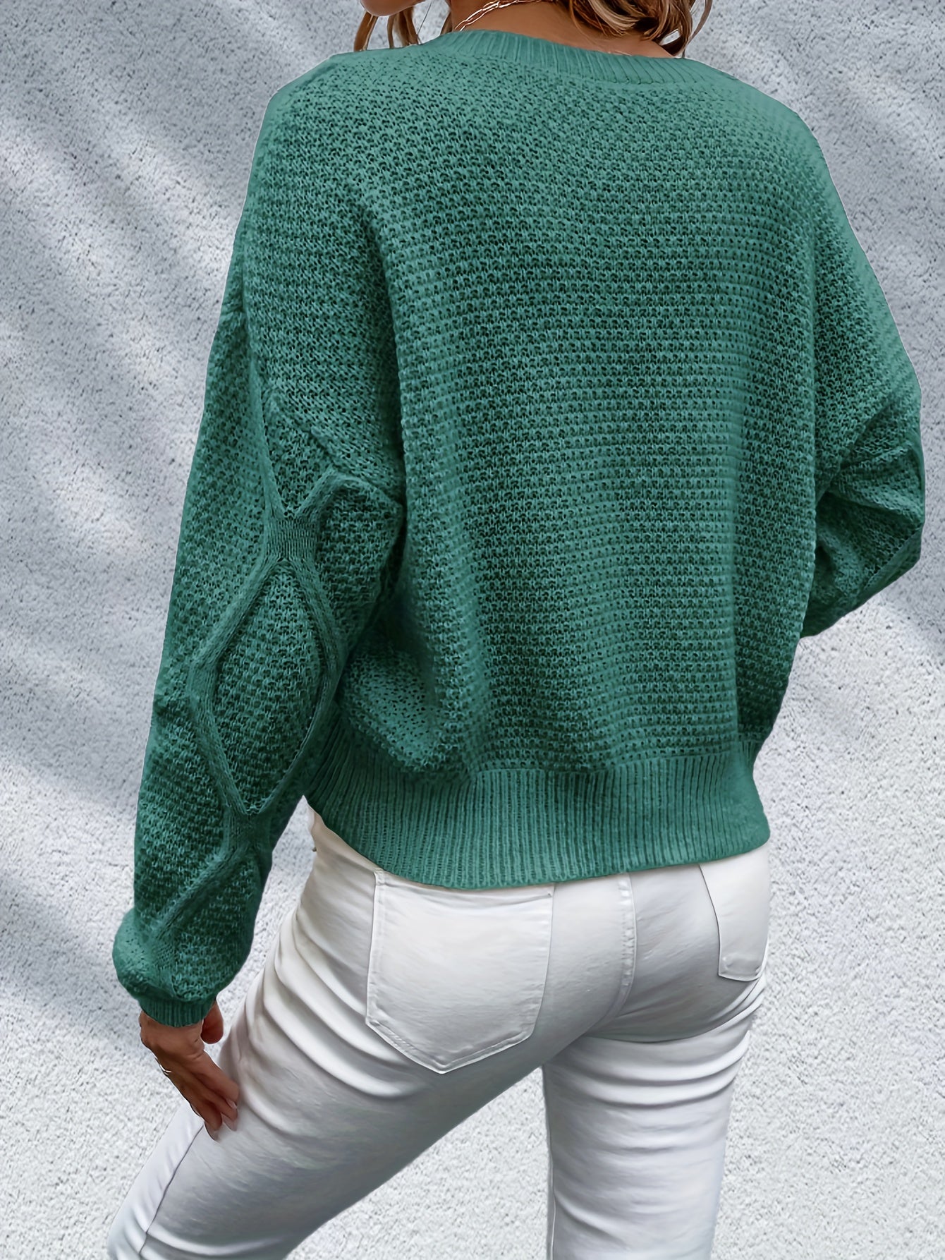 Solid Notched Neck Long Sleeve Sweater for Fall & Winter
