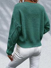 Solid Notched Neck Long Sleeve Sweater for Fall & Winter