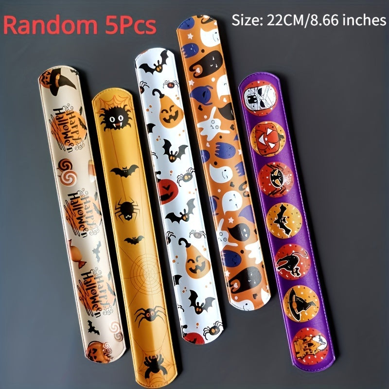12pcs Halloween Slap Bracelets Skeleton Wrist Strap Decor