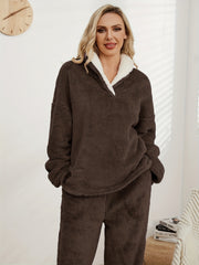 Cozy Thermal Flannel Loungewear Set Long Sleeve Top & Pants