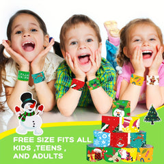 24pcs Christmas Snap Bracelets Assorted Xmas Pattern Slap Wristband Party Favors