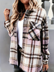 Plaid Print Button Up Long Sleeve Shacket