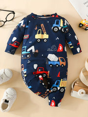 Baby Cartoon Animal Truck Print Creeper Romper