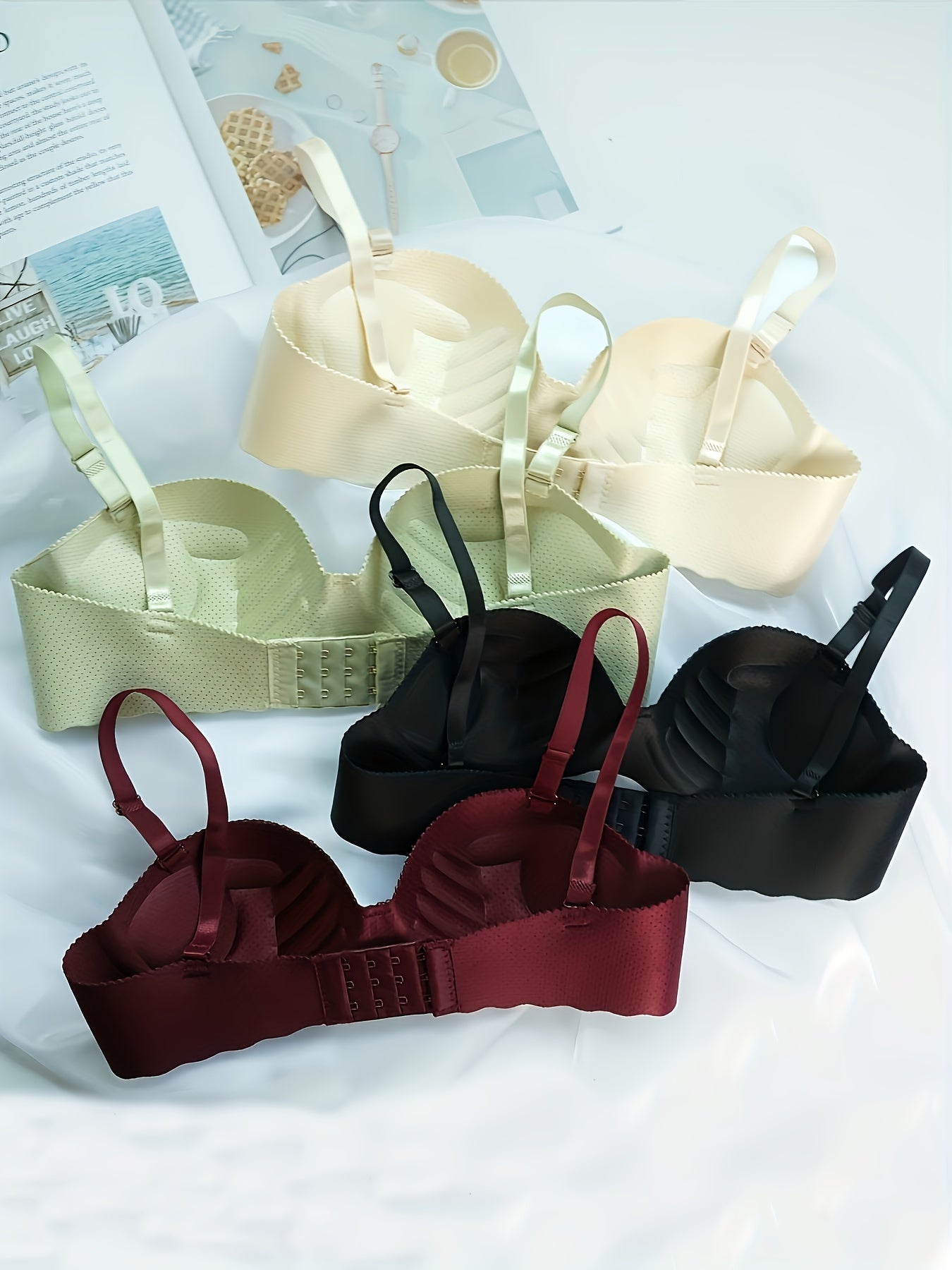 4pcs Girls Seamless Bras Solid Smooth Breathable Wireless Half Cup Bras