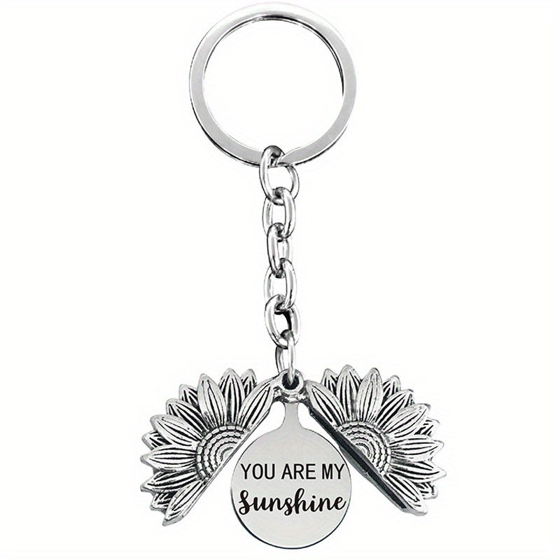Engraved Sunflower Charm Keychain Pendant - Christmas Gift