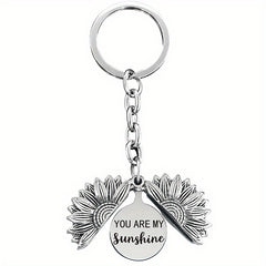 Engraved Sunflower Charm Keychain Pendant - Christmas Gift