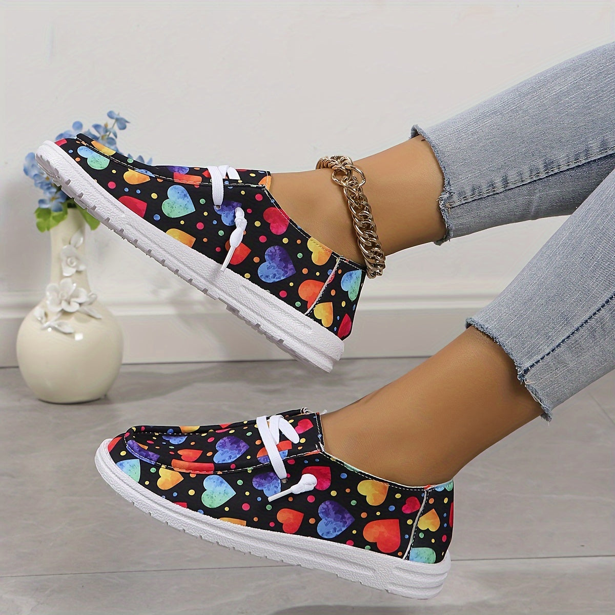 Colorful Love Heart Pattern Slip On Shoes for Women
