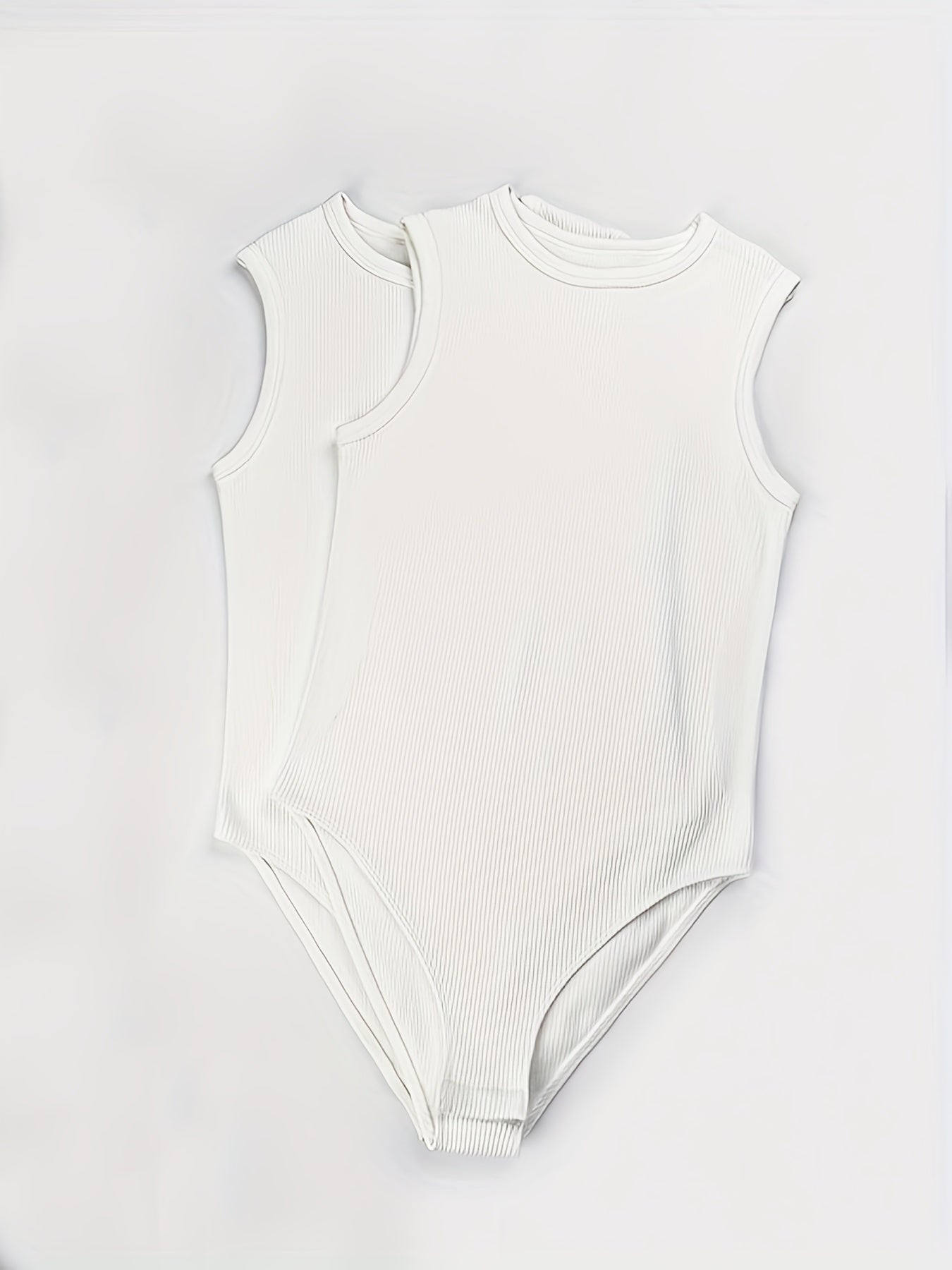 Ribbed Sports Bodysuit Short Sleeve Round Neck Jumpsuit