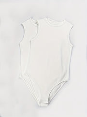 Ribbed Sports Bodysuit Short Sleeve Round Neck Jumpsuit