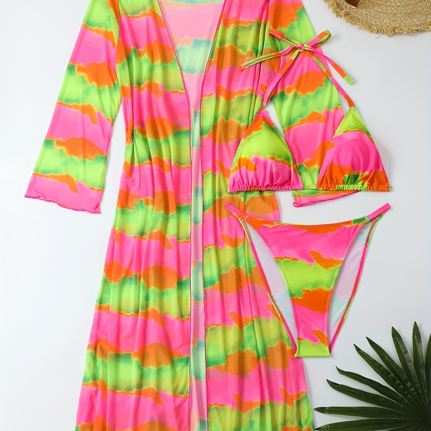 Boho Tie Dye Bikini Set Cover Up Halter Triangle Swimsuit