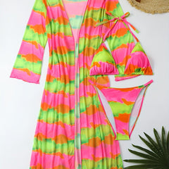 Boho Tie Dye Bikini Set Cover Up Halter Triangle Swimsuit