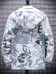 Graffiti Mid Length Windbrkr Hoodie Jacket Men's Women's Same