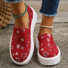 Red Snowflake Pattern Skate Shoes Casual Lightweight Non slip Sport Shoes