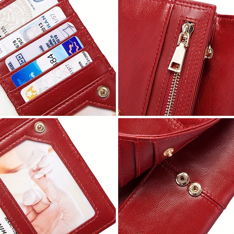 HUMERPAUL Women's Red Leather RFID Blocking Wallet