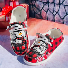 Women's Christmas Snowman & Red Checkered Print Skateboard Shoes