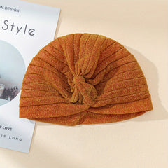 Solid Pleated Turban Cap Casual Head Wrap Elastic Hijab Bonnet Women Bandana
