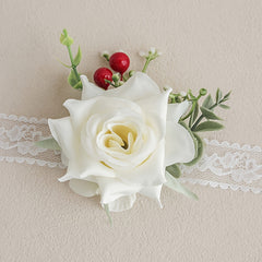 2pcs FANGSEN Artificial Rose Bridal Bouquets Bohemian Style with Lace Ribbon