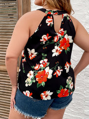 Floral Print Cut Out Round Neck Vest Top