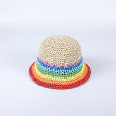 Rainbow Gradient Khaki Bucket Hat Short Brim Straw Fisherman Cap