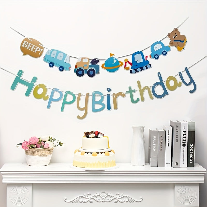 1pc Car Happy Birthday Banner for One Year Birthday Party Decoration