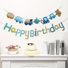 1pc Car Happy Birthday Banner for One Year Birthday Party Decoration