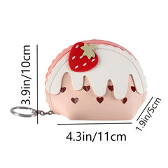 Girls Strawberry Cake Coin Purse Mini Wallet with Keychain