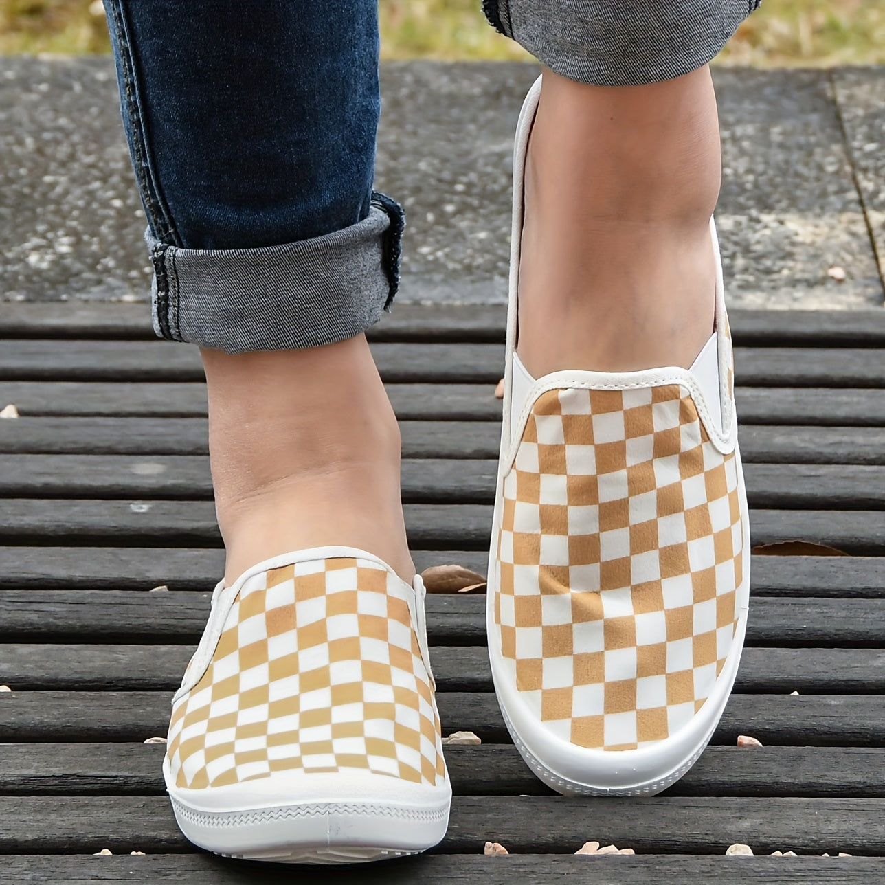 Checkboard Slip On Casual Shoes Lightweight Breathable Sport Running Sho