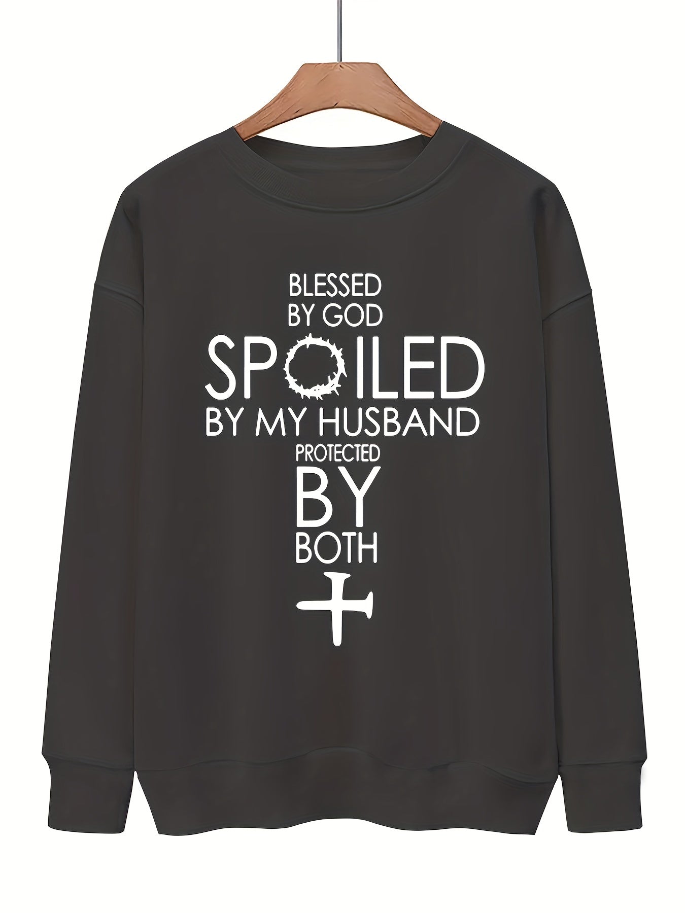 Letter & Cross Print Drop Shoulder Sweatshirt for Fall & Winter