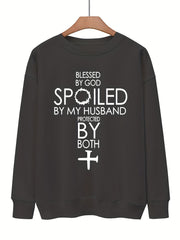 Letter & Cross Print Drop Shoulder Sweatshirt for Fall & Winter