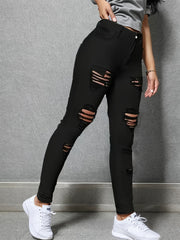 Women's Button Fly Ripped Skinny Jeans