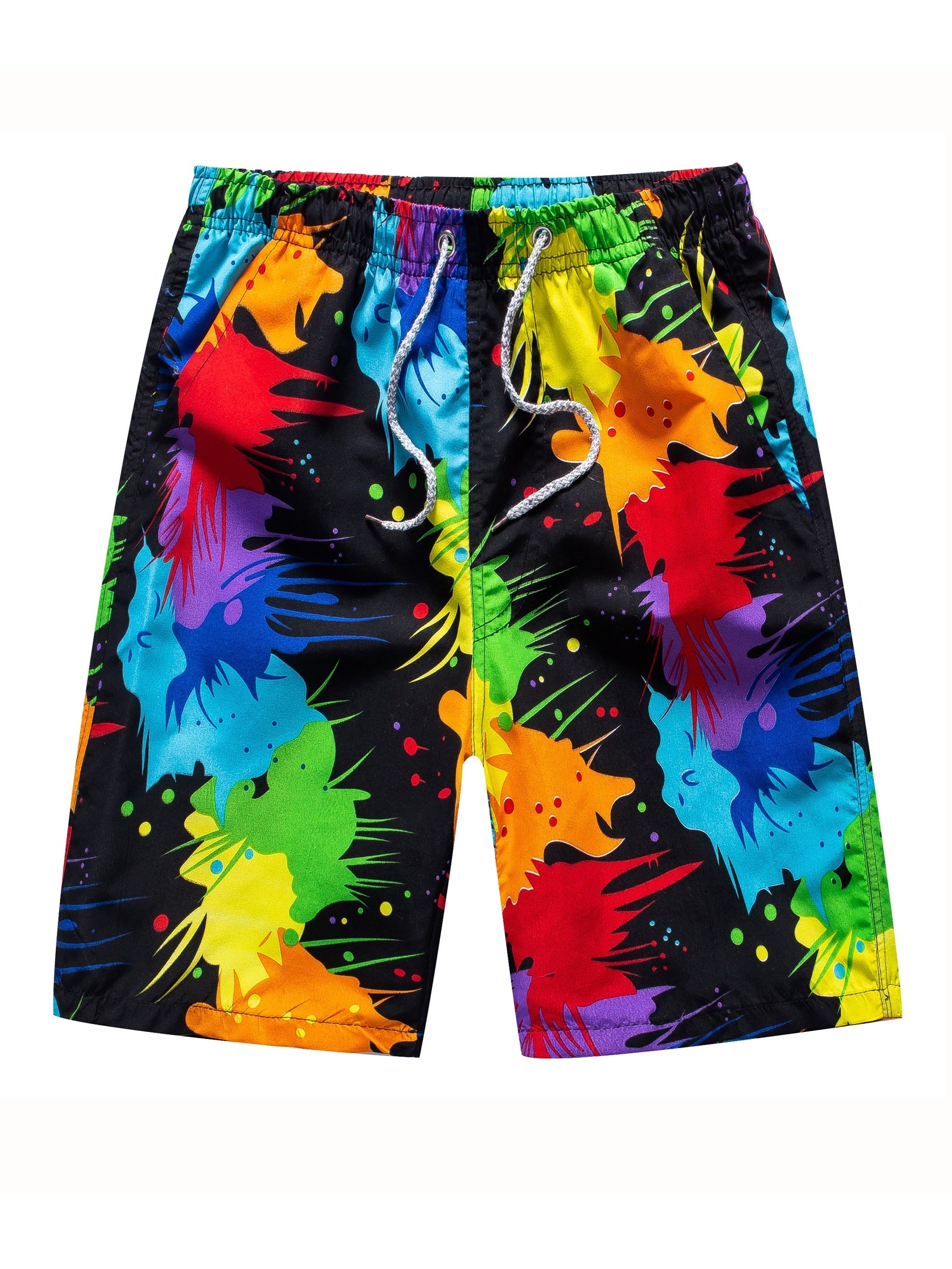 Coconut Palm & Dog Pattern Beach Shorts Men's Quick Drying Waist Drawstring Shor