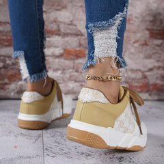 Women's Lightweight Sneakers Low Top Lace Up Knit & Faux Leather Patch Shoes