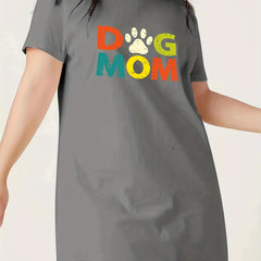 Casual Nightdress Women's Plus Paw & Letter Print Sleep Dress