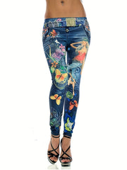 Graphic Print Skinny Leggings Casual Every Stretchy Leggings