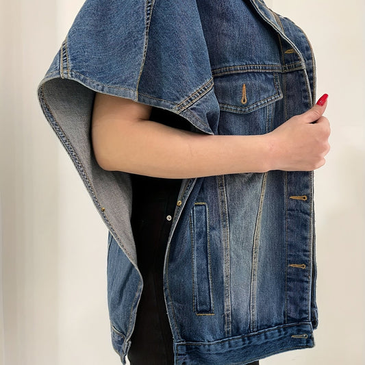 Loose Fit Denim Jackets Single Breasted Button Flap Pockets Lapel Denim Coats