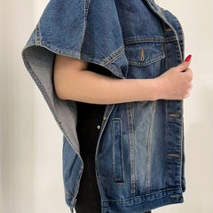 Loose Fit Denim Jackets Single Breasted Button Flap Pockets Lapel Denim Coats