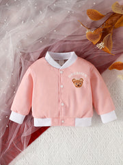Casual Coat Baby Girl Bear Print Open Button Baseball Jersey