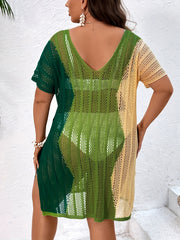 Colorblock Plus Size V Neck Cover Up Dress