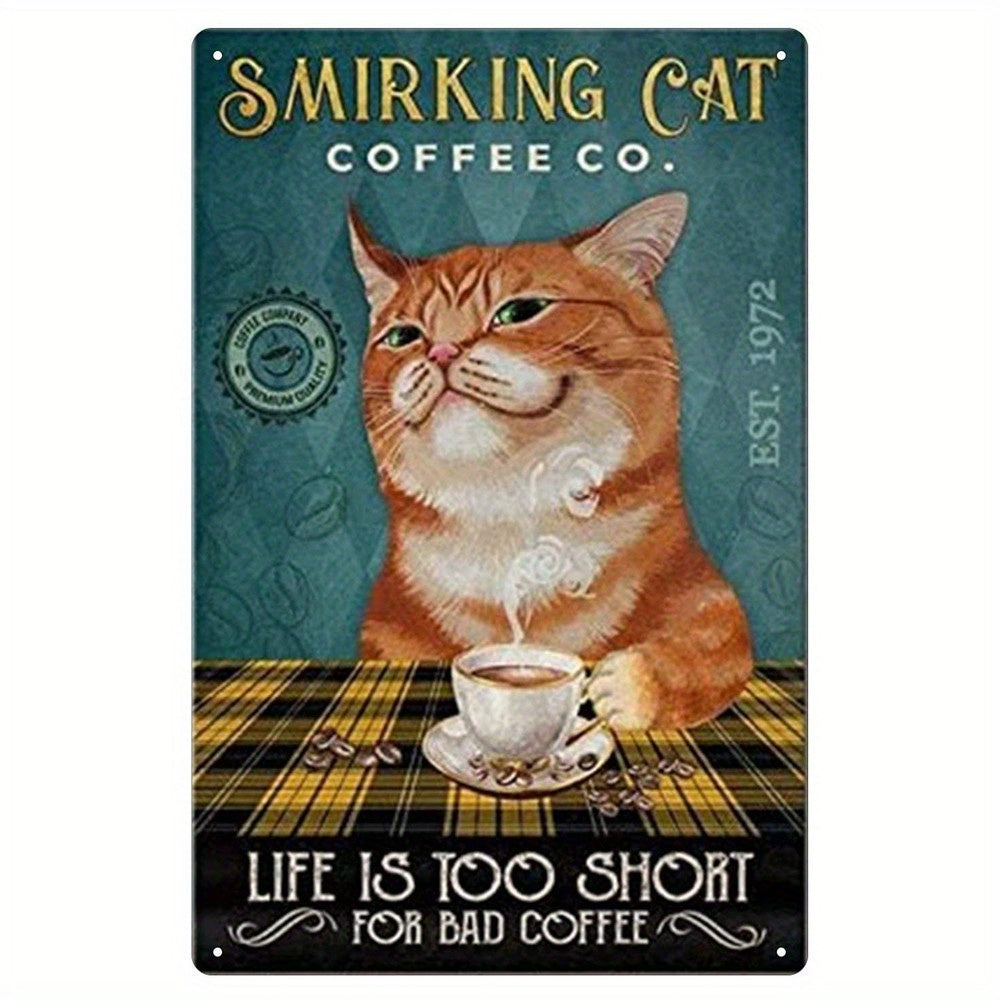 Calico Cat Coffee Farmhouse Retro Metal Tin Sign Wall Decor