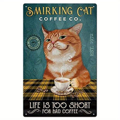 Calico Cat Coffee Farmhouse Retro Metal Tin Sign Wall Decor