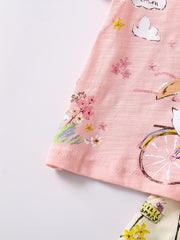 Kids Rabbit Pattern Tee Top & Shorts Set